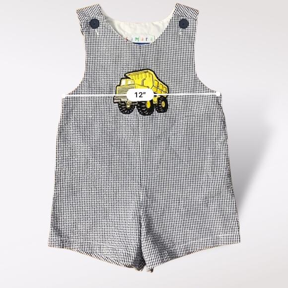 Vintage Samara Romper 3T Black White Seersucker Romper Dump Truck‎ Appliqué - Picture 6 of 10